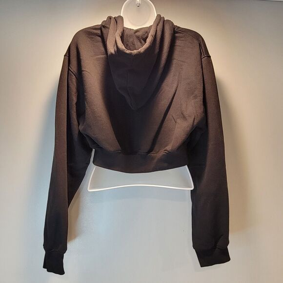 Pretty Little Thing Crop Zip Up Hoodie Black w/ White Logo - Size : Girls 14 - Picture 4 of 8